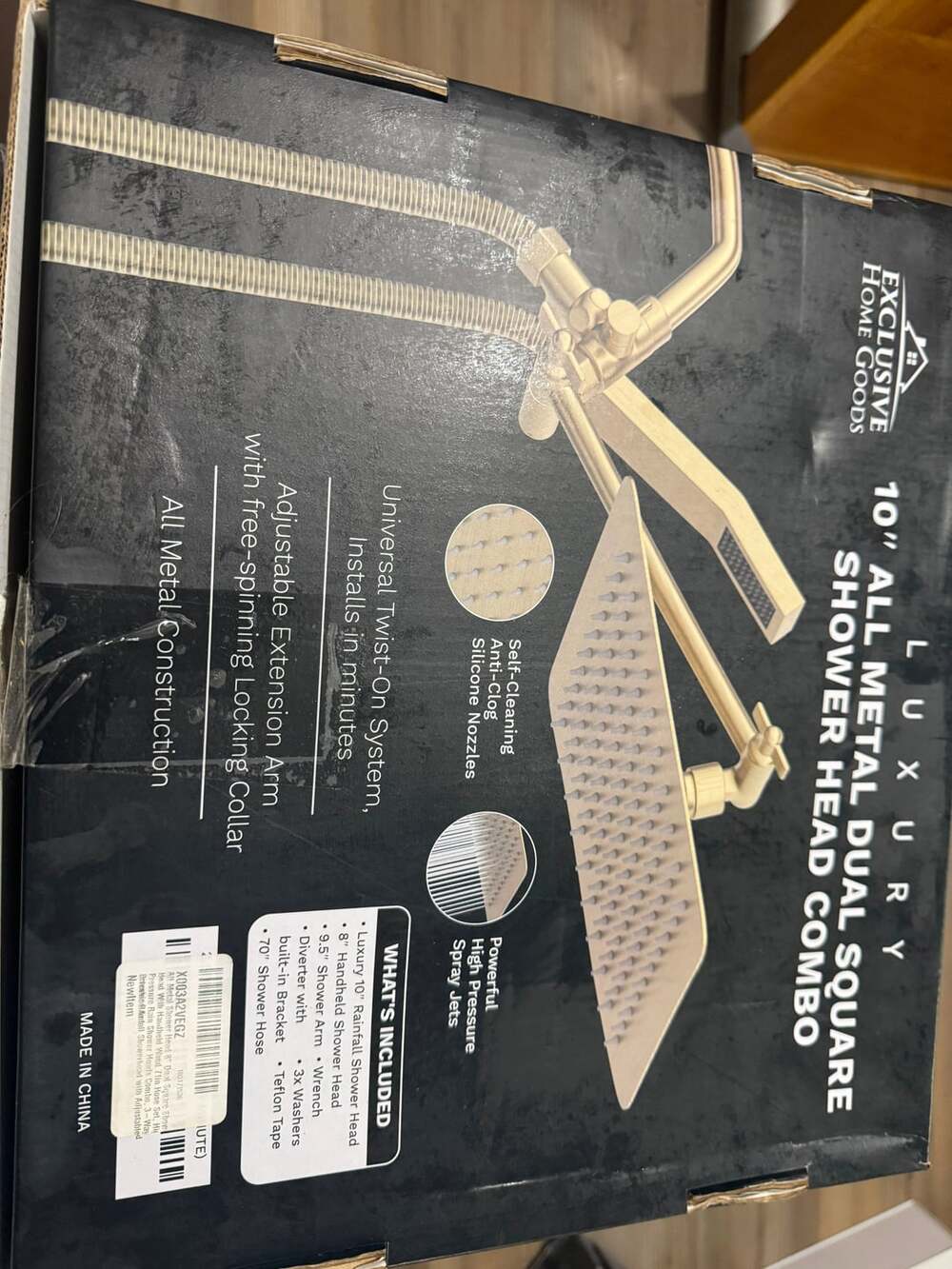 Exclusive Home Goods 10" All Metal Dual Square Shower Head Combo